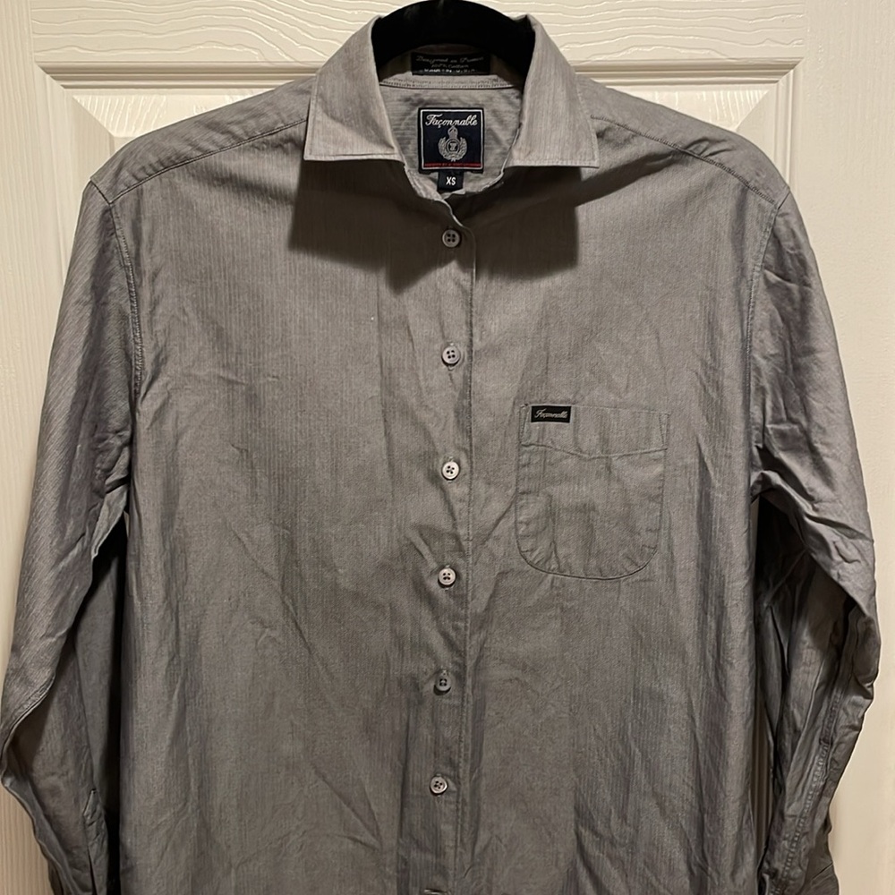 Faconnable gray button down oversized long sleeve… - image 5